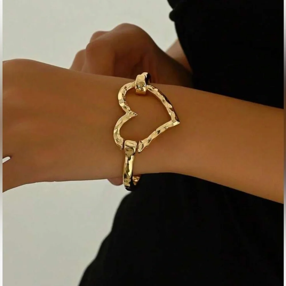 3pc Heart hair accessory set gold jewelry barrette claw clip teen prom bridal